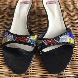 Colorful Beaded Evening Kitten Heel Mules Shoes
